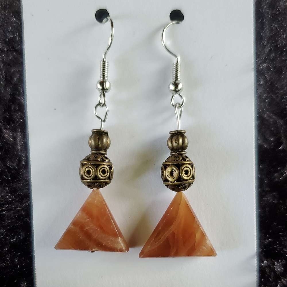 Elegant Gold and Brown Triangle Earrings